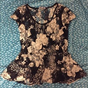 Charlotte Russe Lace Floral Peplum Shirt